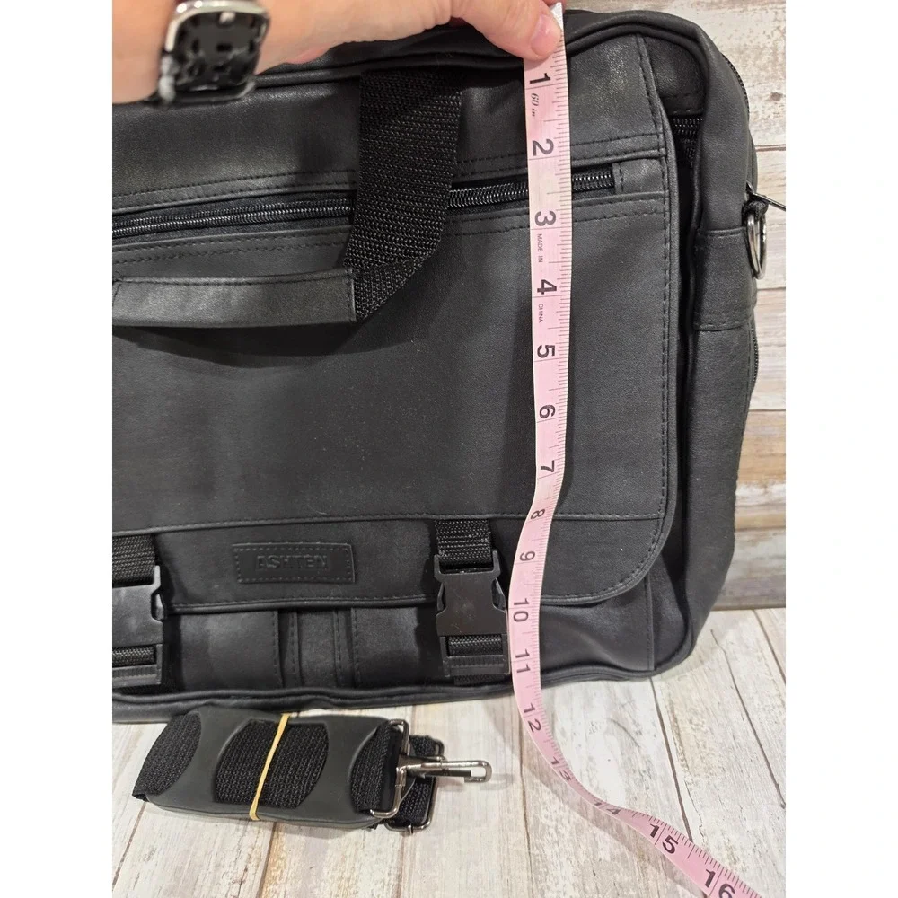 Ashten Black Faux Leather Laptop Messenger Bag Briefcase with Shoulder Strap